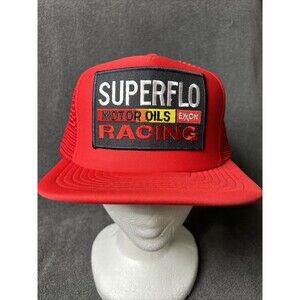 Vintage SnapBack Mesh Trucker Hat Exxon Motor Oil Racing Red Adjustable Cap